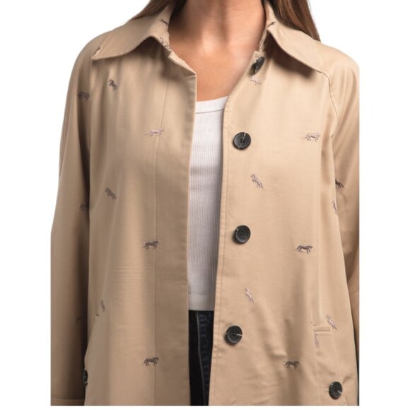 AVEC LES FILLES Khaki Embroidered Horse Trench Coat - Picture 3 of 3